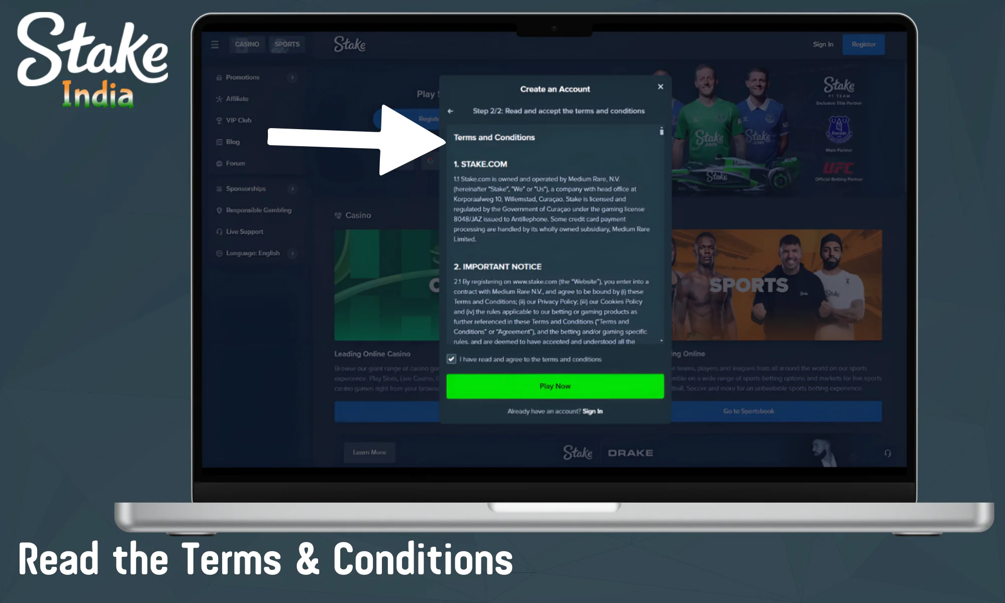 Be sure to read the terms and conditions on the Stake website