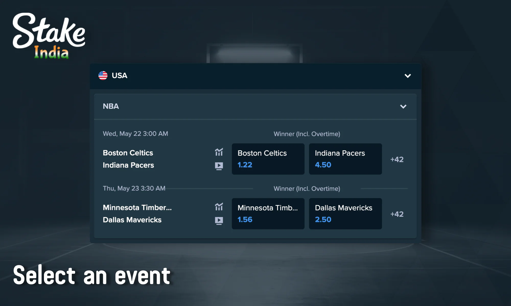 Select an event you want to bet on - Stake India